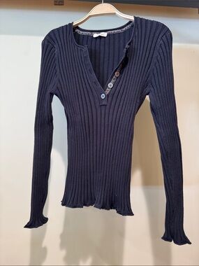 Sundance black Ribbed Henley Top with Red Logo
